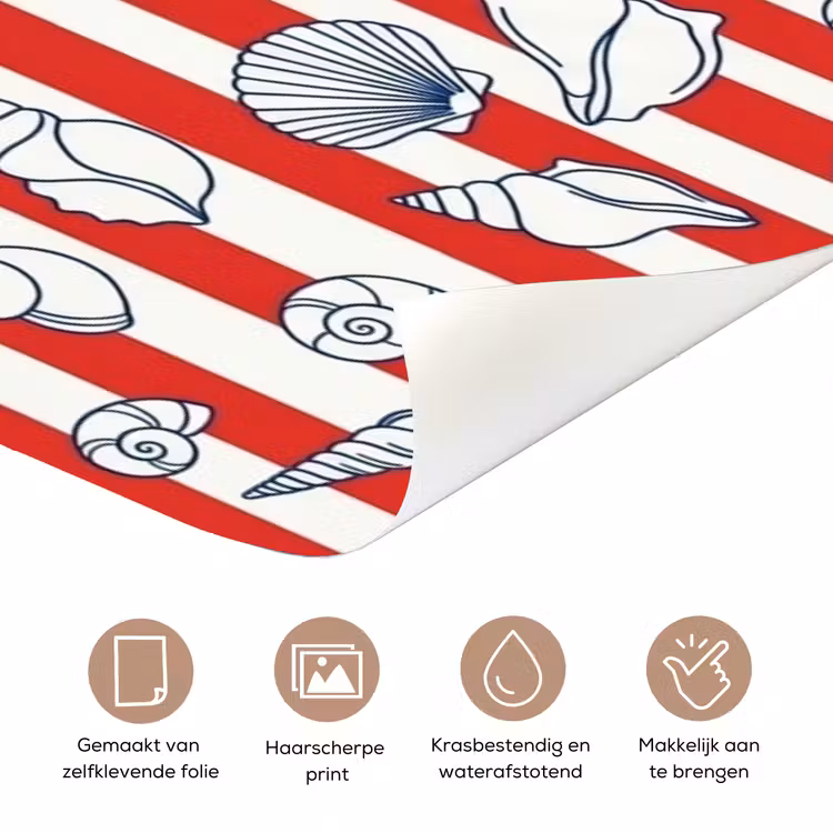 Schelp - Zeedieren - Zomer - Illustratie - Rood - Blauw deurposter klein -closeup_NL