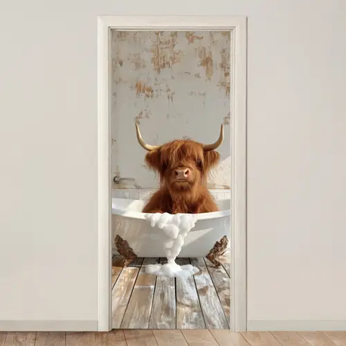Schotse hooglander - Badkuip - Vintage - Koe deurposter klein -3d_beige