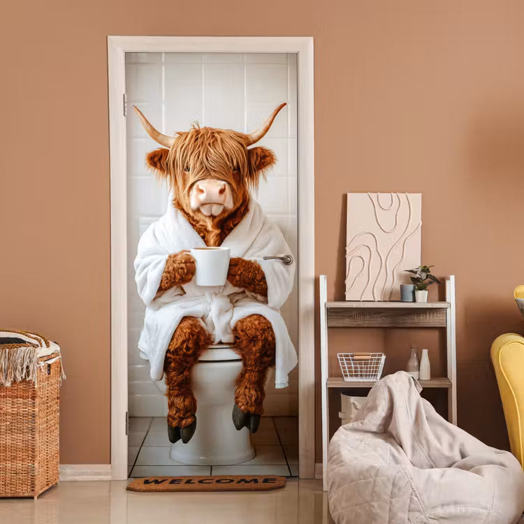Schotse Hooglander - WC - Badjas - Modern - Dieren deurposter klein -sfeer1