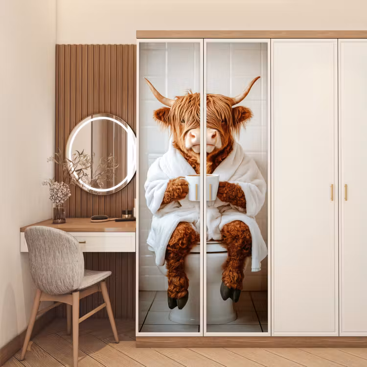 Schotse Hooglander - WC - Badjas - Modern - Dieren deurposter klein -sfeer3