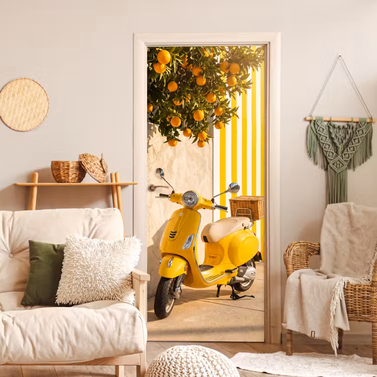 Scooter - Natuur - Zomer - Geel - Mediterraan deurposter klein -sfeer2