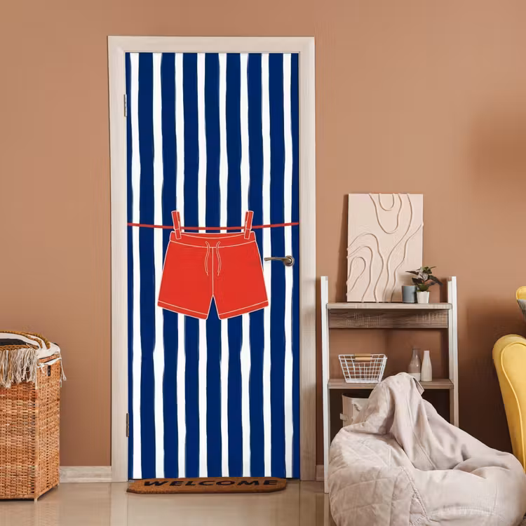 Shorts - Waslijn - Zomer - Illustratie - Rood deurposter klein -sfeer1