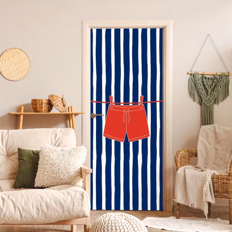 Shorts - Waslijn - Zomer - Illustratie - Rood deurposter klein -sfeer2