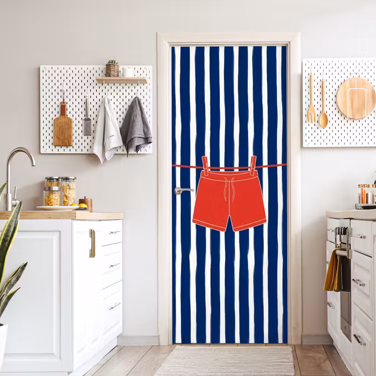 Shorts - Waslijn - Zomer - Illustratie - Rood deurposter klein -sfeer5