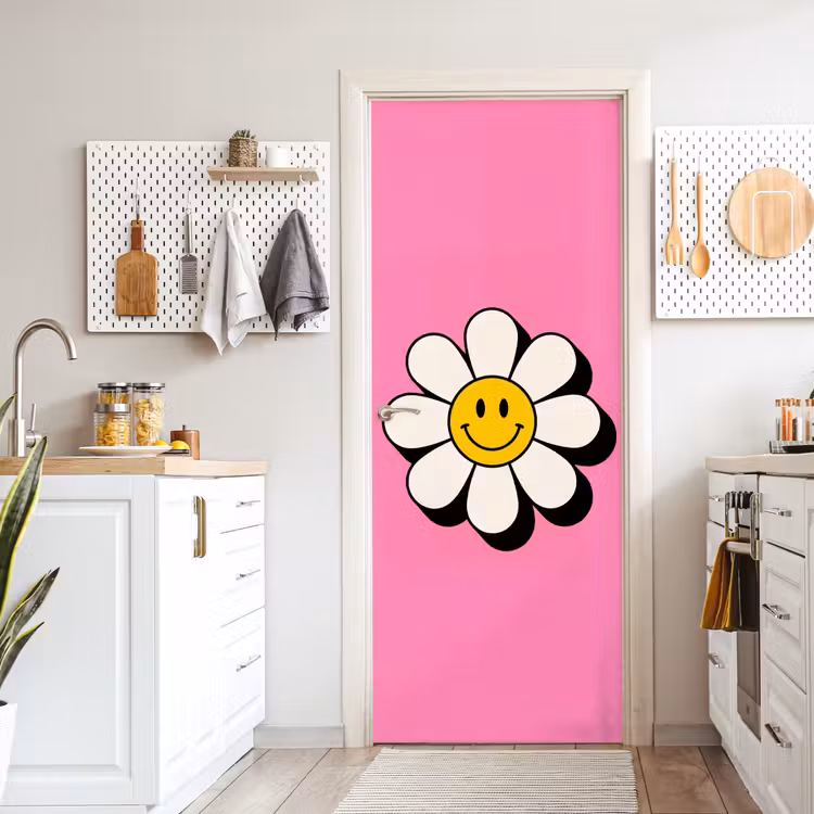 Smiley - Bloem - Roze deurposter klein -sfeer5