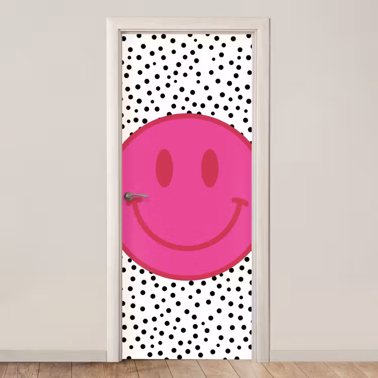 Smiley - Roze - Stippen deurposter klein -3d_beige