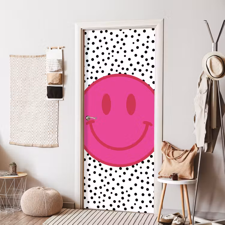 Smiley - Roze - Stippen deurposter klein -sfeer6