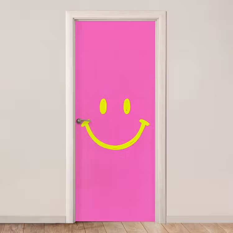 Smiley - Vrolijk - Roze deurposter klein -3d_beige