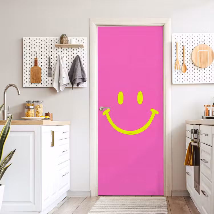 Smiley - Vrolijk - Roze deurposter klein -sfeer5