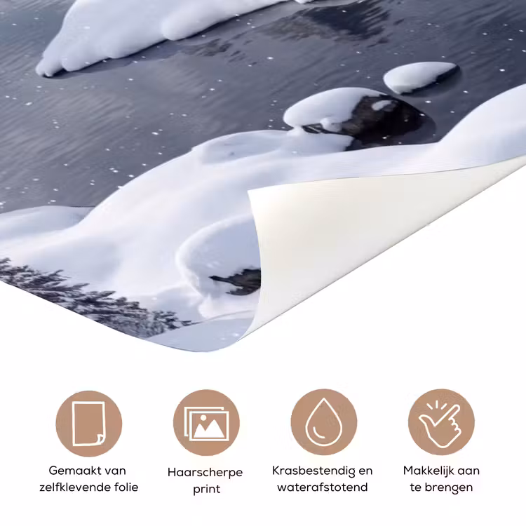 Sneeuwlandschap - Bergen - Rivier - Winter deurposter klein -closeup_NL