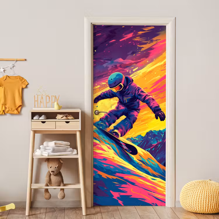 Snowboarden - Sneeuw - Kleurrijk deurposter klein -sfeer4