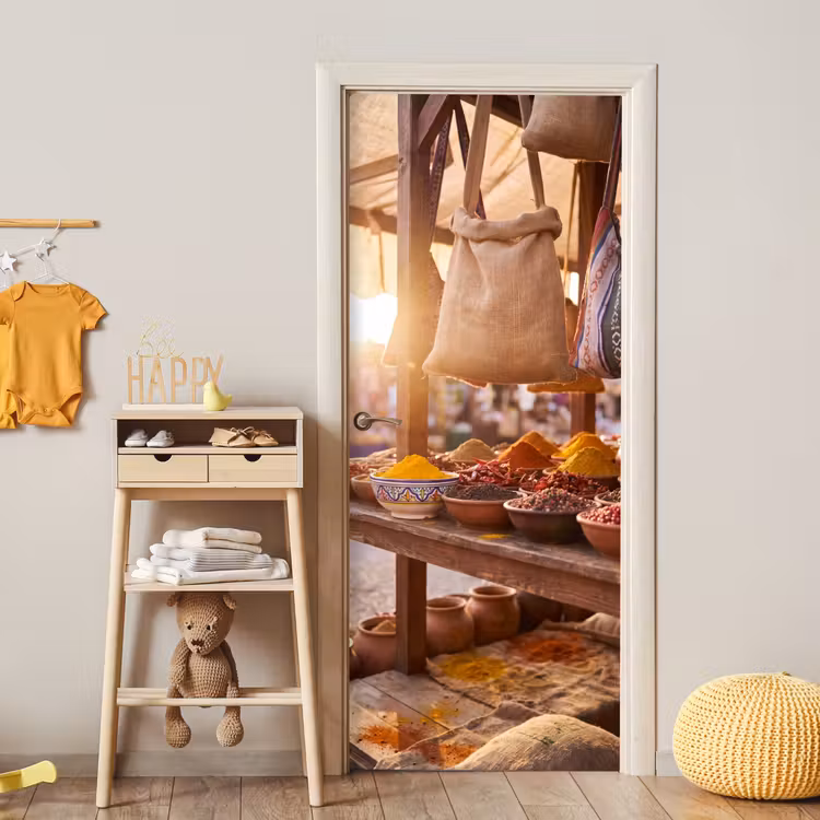 Deursticker - Specerijen - Markt - Kleurrijk - Specerijen - Markt - Kleurrijk deurposter klein