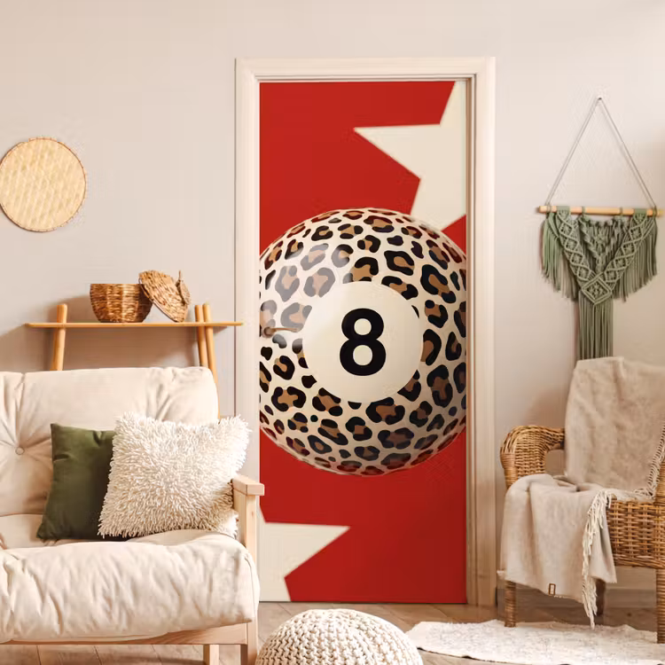 Spel - Dierenprint - Nummer 8 - Modern - Rood deurposter klein -sfeer2
