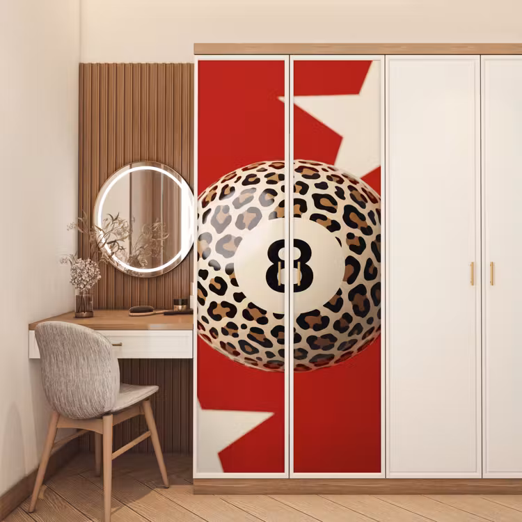 Spel - Dierenprint - Nummer 8 - Modern - Rood deurposter klein -sfeer3