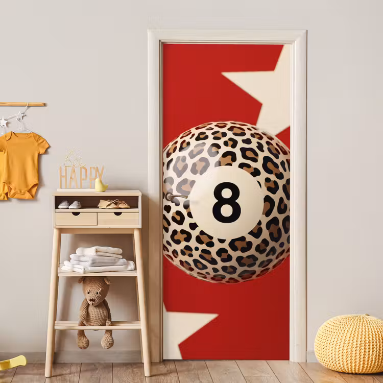Spel - Dierenprint - Nummer 8 - Modern - Rood deurposter klein -sfeer4
