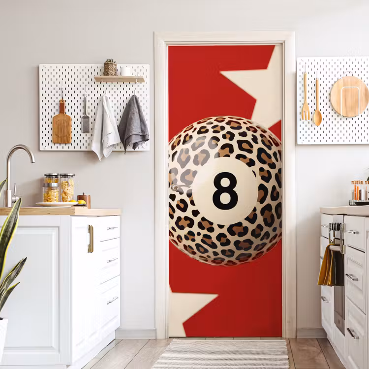Spel - Dierenprint - Nummer 8 - Modern - Rood deurposter klein -sfeer5