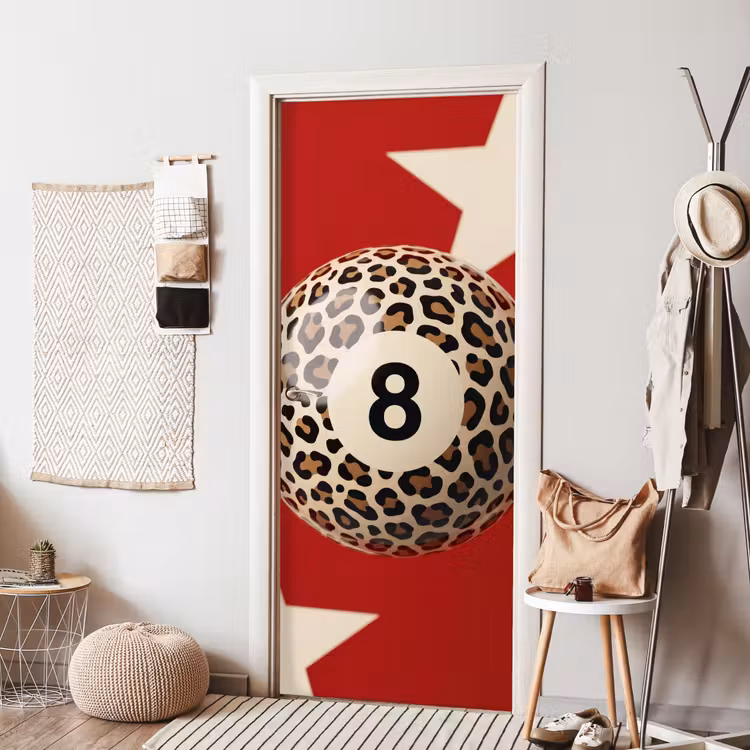 Spel - Dierenprint - Nummer 8 - Modern - Rood deurposter klein -sfeer6