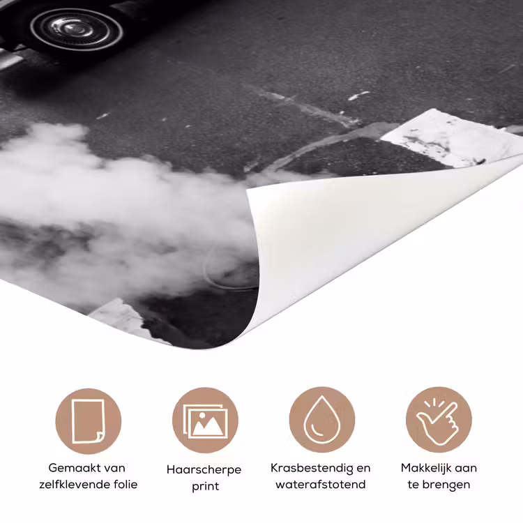 Stad - Straat - Gebouwen - Verkeer - Zwart-wit deurposter klein -closeup_NL