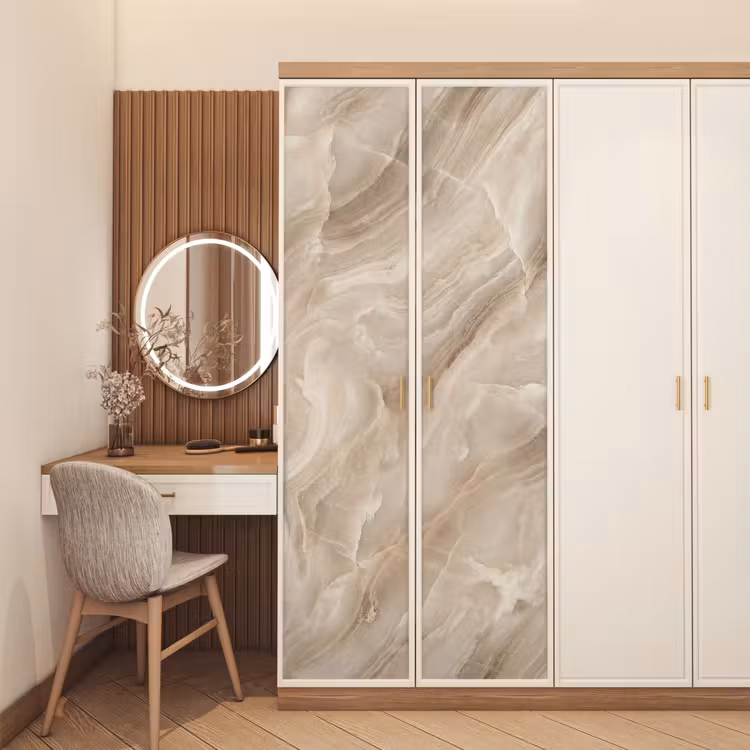 Steen - Golvend - Abstract - Beige deurposter klein -sfeer3
