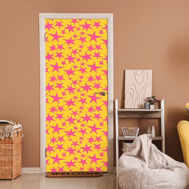 Sterren - Patroon - Roze - Geel deurposter klein 289 -sfeer1