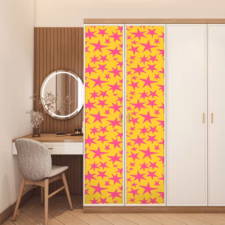 Sterren - Patroon - Roze - Geel deurposter klein 289 -sfeer3