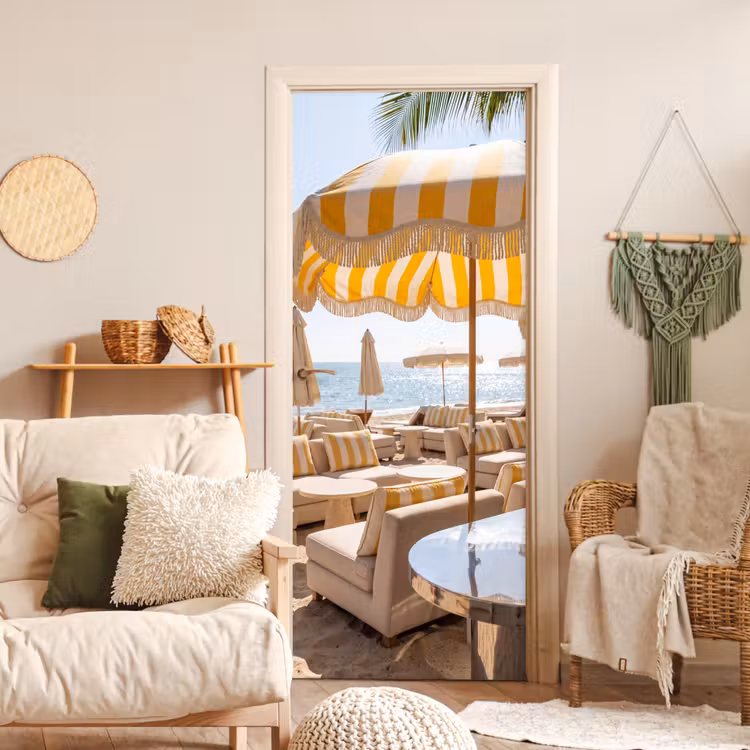 Strand - Ligbedden - Vakantie - Modern - Geel deurposter klein -sfeer2