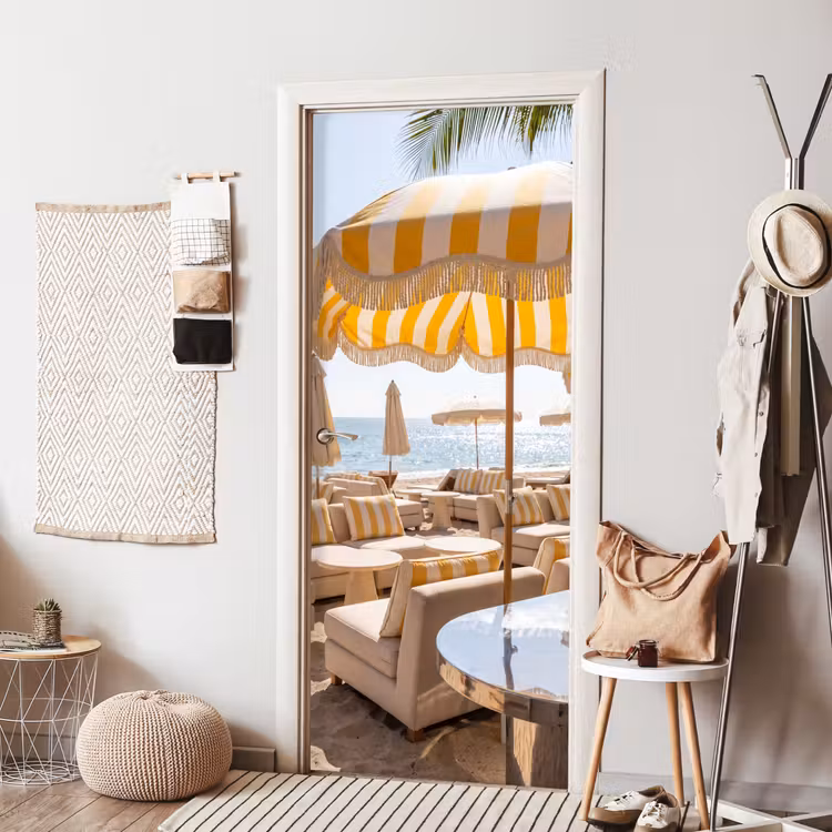 Strand - Ligbedden - Vakantie - Modern - Geel deurposter klein -sfeer6