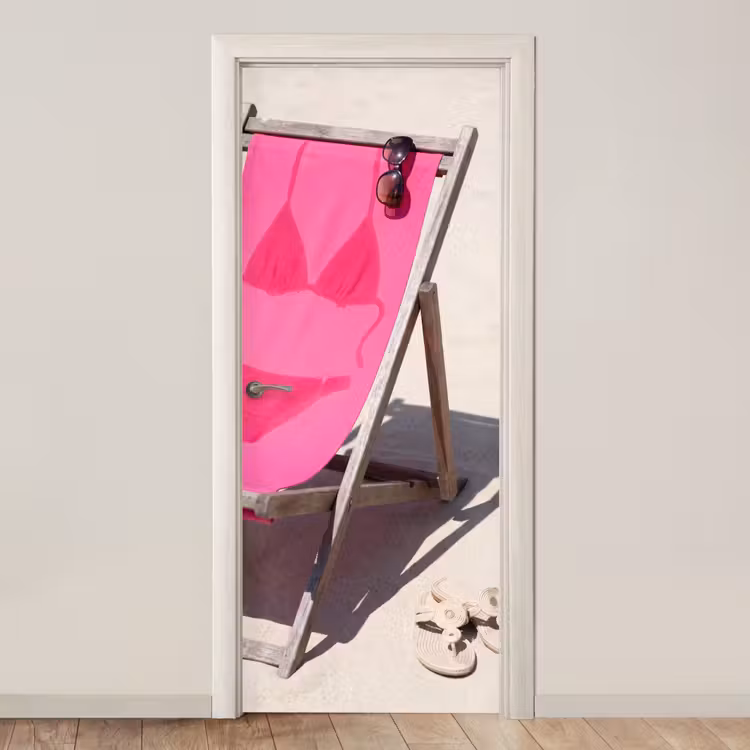 Strand - Ligstoel - Badkleding - Zomer - Roze deurposter klein -3d_beige