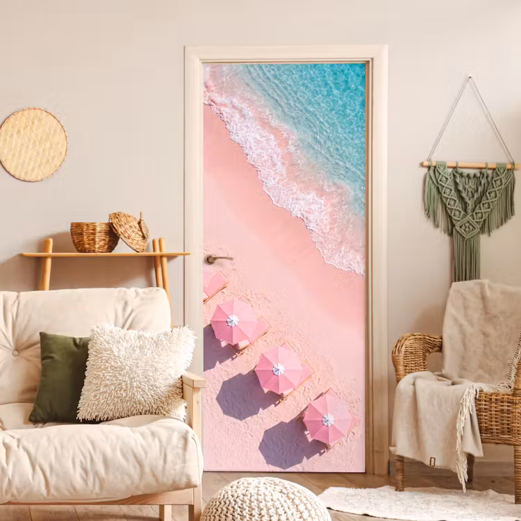 Strand - Roze zand - Zee - Zomer - Natuur deurposter klein -sfeer2