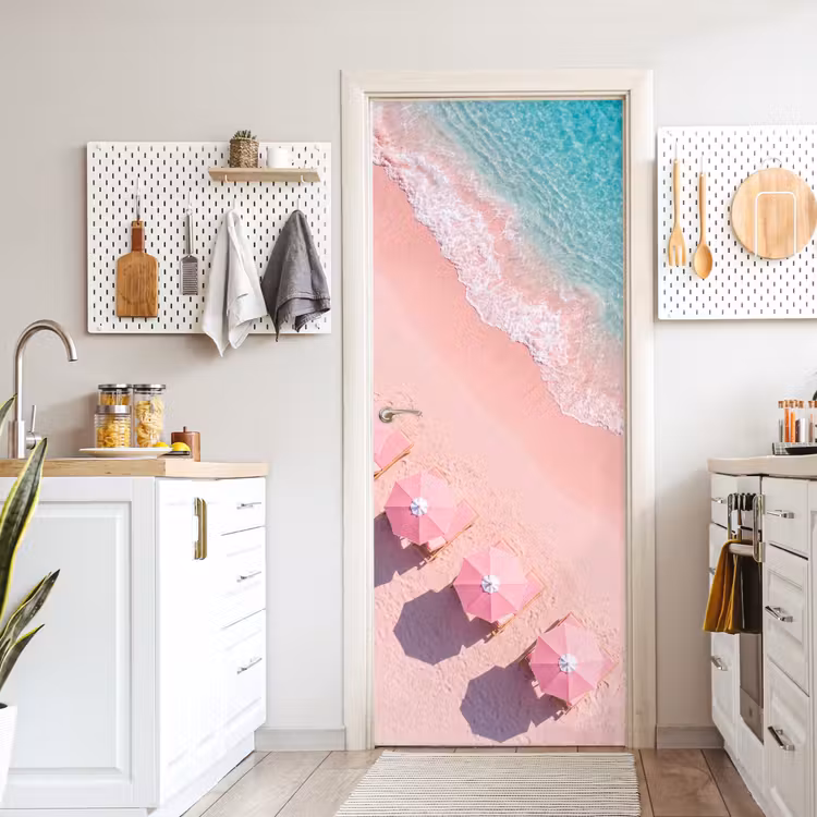 Strand - Roze zand - Zee - Zomer - Natuur deurposter klein -sfeer5