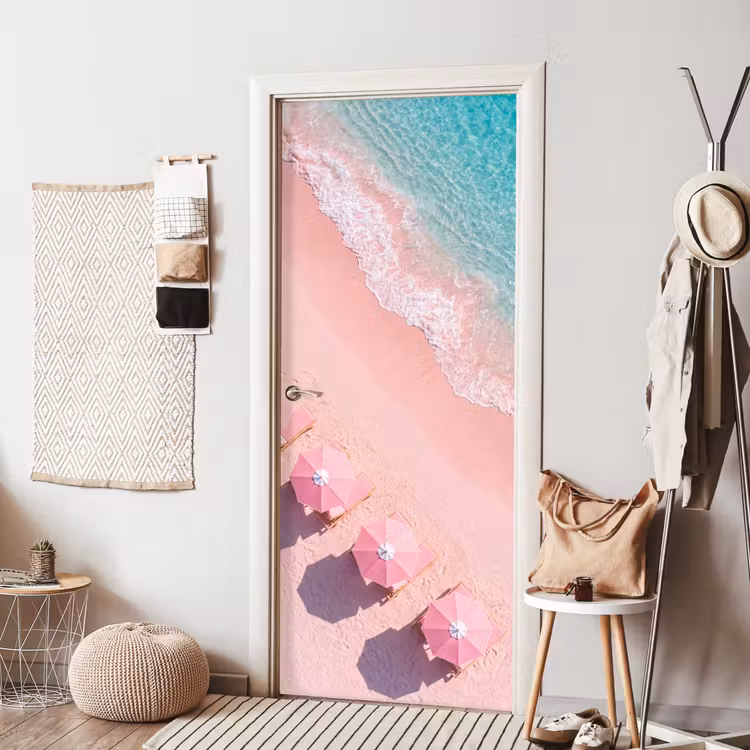 Strand - Roze zand - Zee - Zomer - Natuur deurposter klein -sfeer6