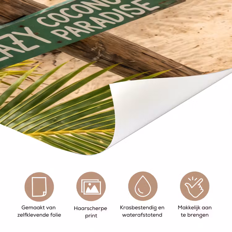 Strand - Wegwijzer - Palmen - Tropisch - Groen deurposter klein -closeup_NL
