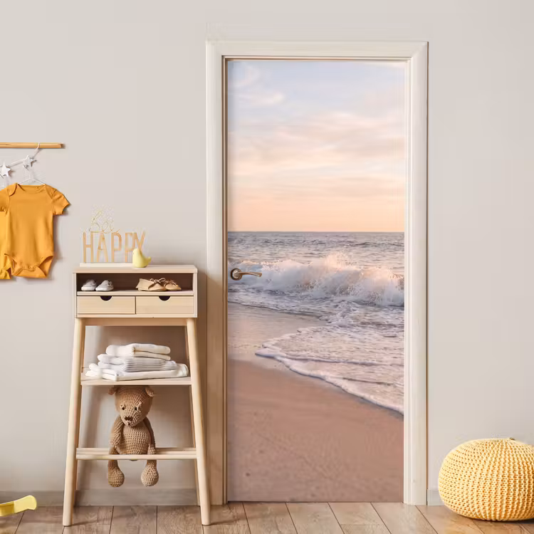 Strand - Zee - Golven - Natuur - Zonsondergang deurposter klein -sfeer4