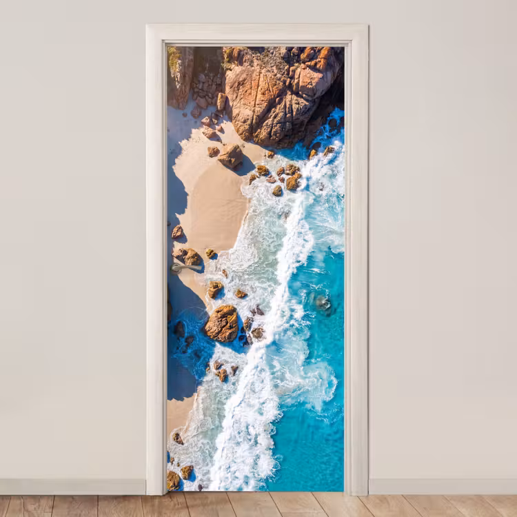 Strand - Zee - Rotsen - Natuur - Blauw deurposter klein -3d_beige