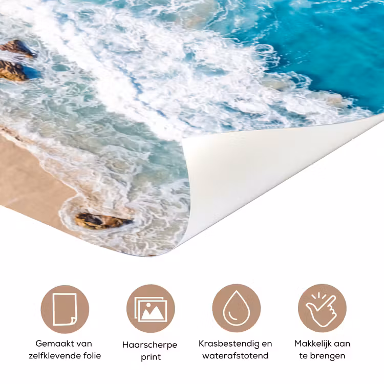 Strand - Zee - Rotsen - Natuur - Blauw deurposter klein -closeup_NL