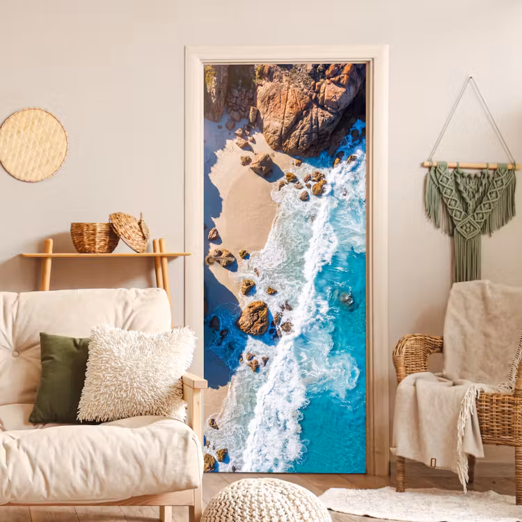 Strand - Zee - Rotsen - Natuur - Blauw deurposter klein -sfeer2