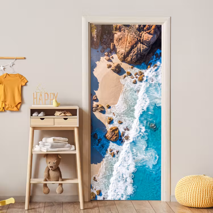 Strand - Zee - Rotsen - Natuur - Blauw deurposter klein -sfeer4