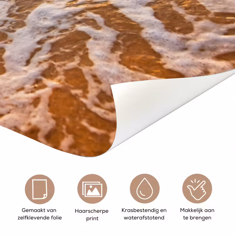 Strand - Zonsondergang - Golven - Natuur - Goud deurposter klein -closeup_NL