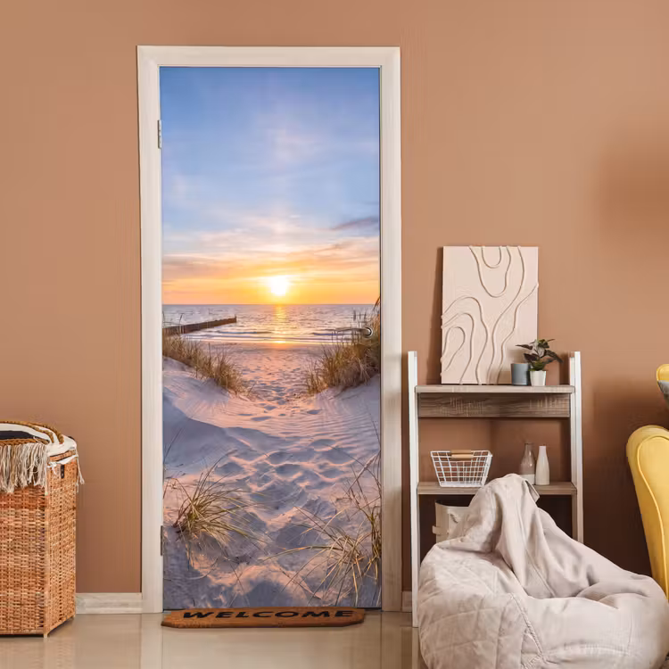 Strand - Zonsondergang - Natuur - Landschap deurposter klein -sfeer1