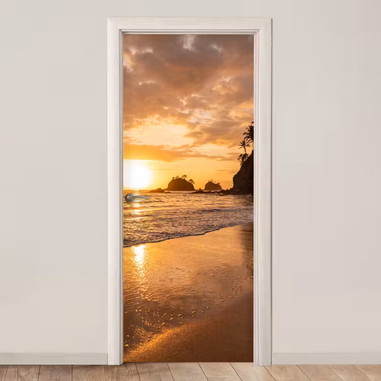 Strand - Zonsondergang - Natuur - Tropisch - Oranje deurposter klein -3d_beige