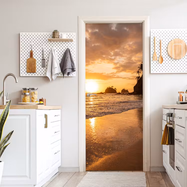 Strand - Zonsondergang - Natuur - Tropisch - Oranje deurposter klein -sfeer5
