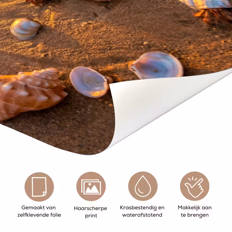 Strand - Zonsondergang - Palmbomen - Natuur - Oranje deurposter klein -closeup_NL