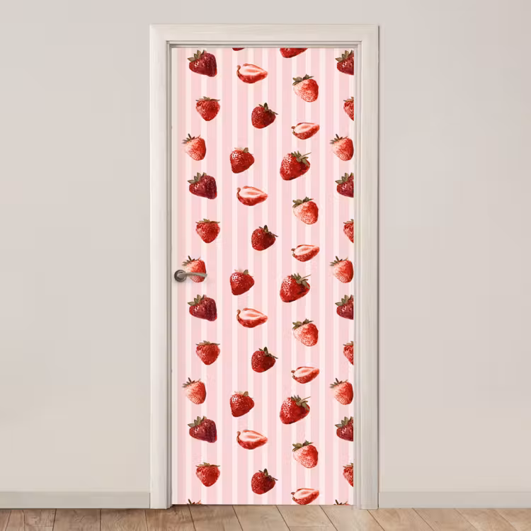 Strepen - Aardbei - Roze deurposter klein 289 -3d_beige