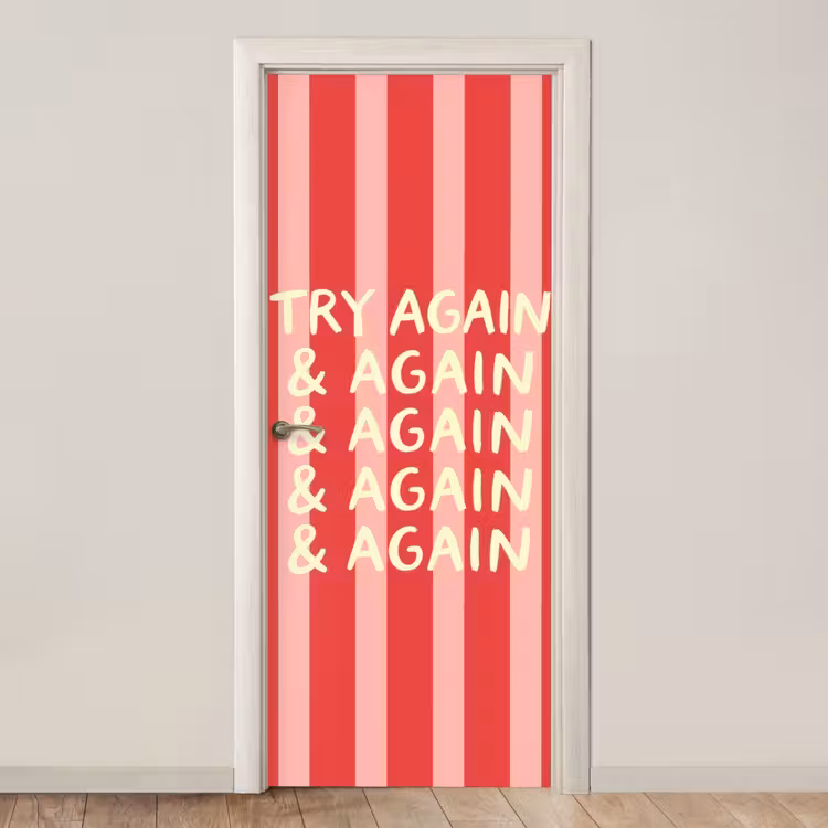 Strepen - Rood - Try again deurposter klein -3d_beige