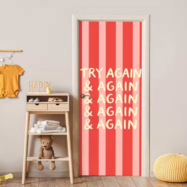 Strepen - Rood - Try again deurposter klein -sfeer4