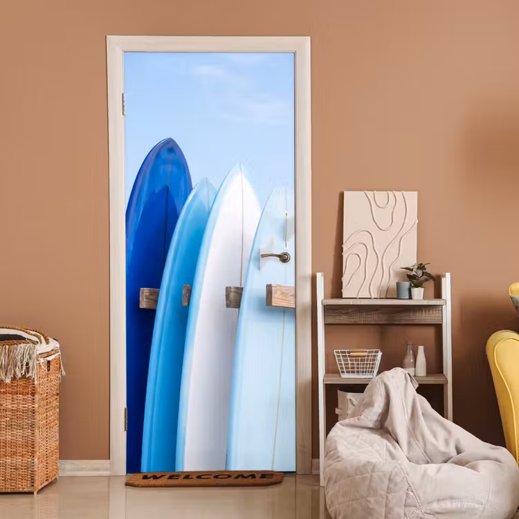 Surfplank - Strand - Zomer - Blauw - Water deurposter klein -sfeer1