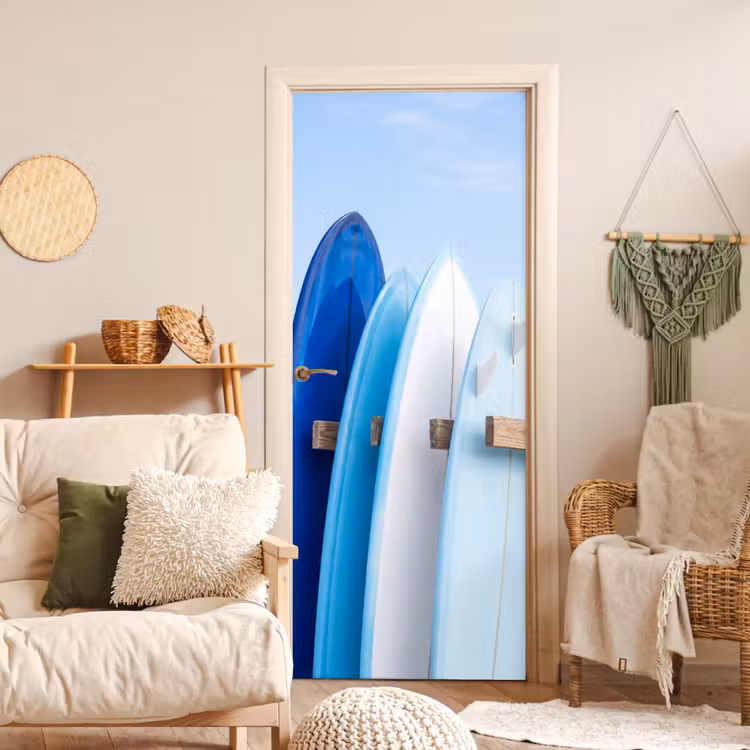 Surfplank - Strand - Zomer - Blauw - Water deurposter klein -sfeer2