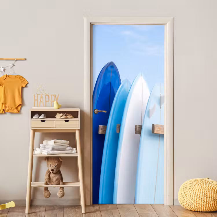 Surfplank - Strand - Zomer - Blauw - Water deurposter klein -sfeer4