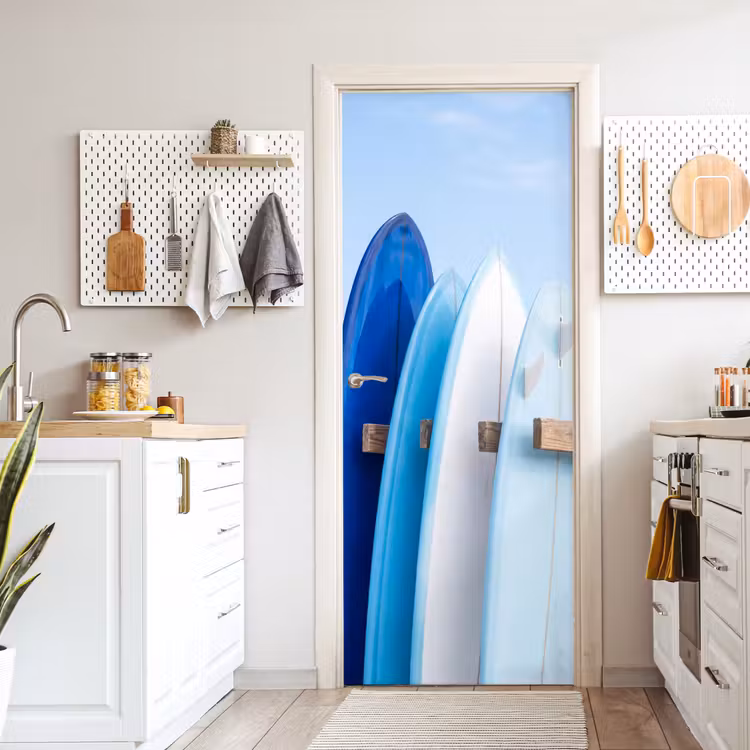 Surfplank - Strand - Zomer - Blauw - Water deurposter klein -sfeer5