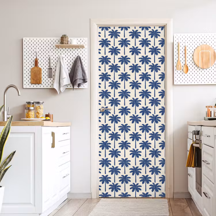 Symmetrisch - Palm - Blauw deurposter klein 289 -sfeer5